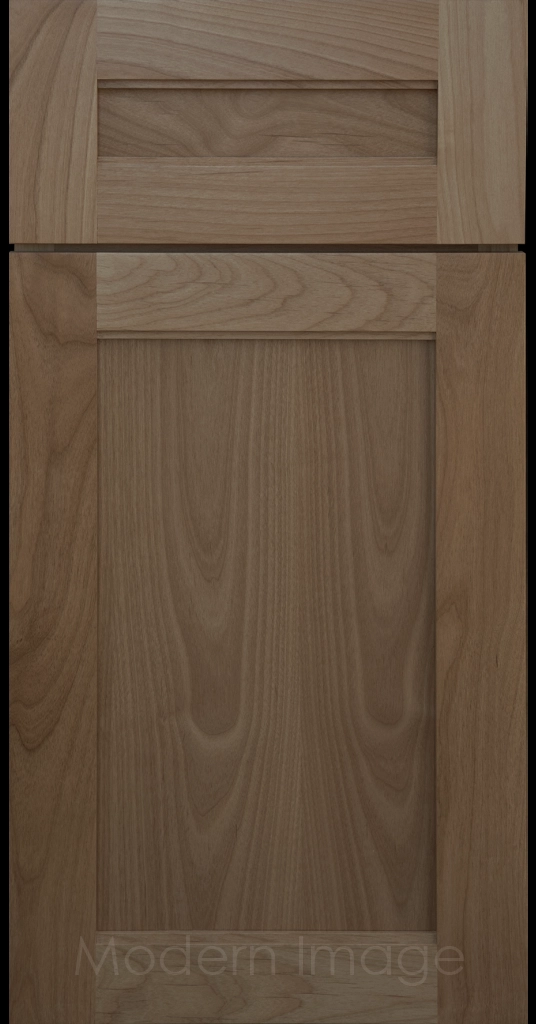 Destin shaker cabinet in Fawn Stain featuring ledge detail and vertical joints around a recessed center panel.
